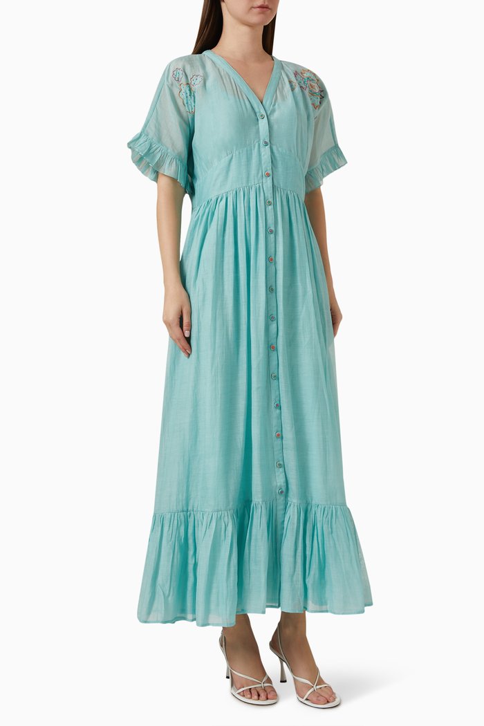 Valerie Maxi Dress in Cotton-silk, Blue