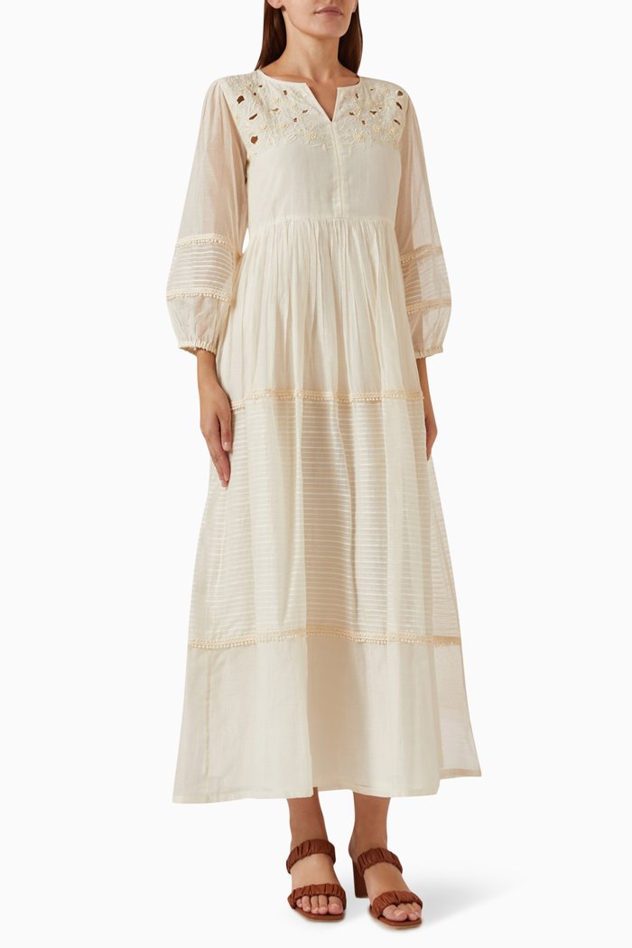 

Pisa Tiered Maxi Dress in Cotton-silk, White