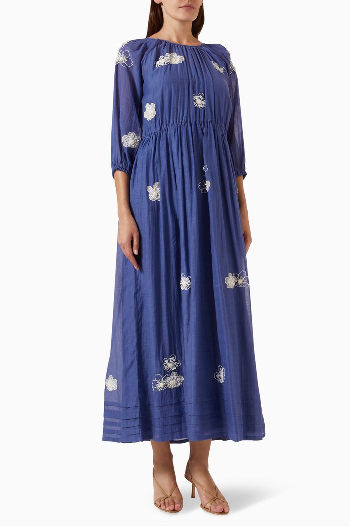 

Senorita23 Floral Maxi Dress in Cotton-silk, Blue