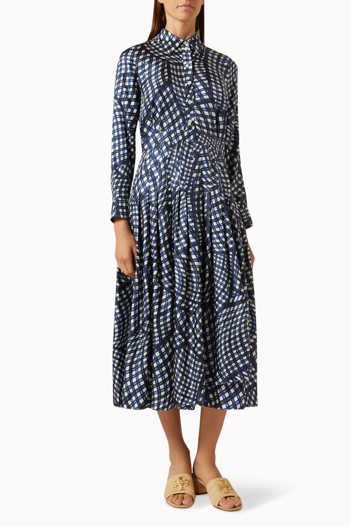 

Printed Dress in Silk-twill, Blue