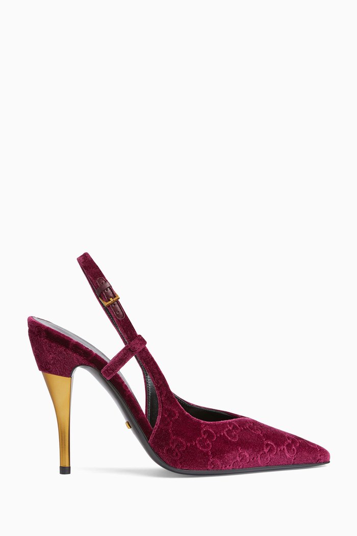 

GG Slingback Pumps in Velvet, Burgundy