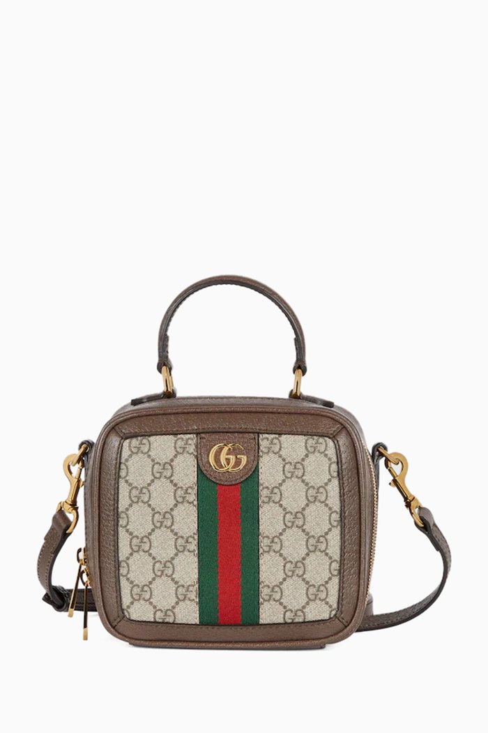 

Mini Ophidia GG Top Handle Bag in Canvas, Brown