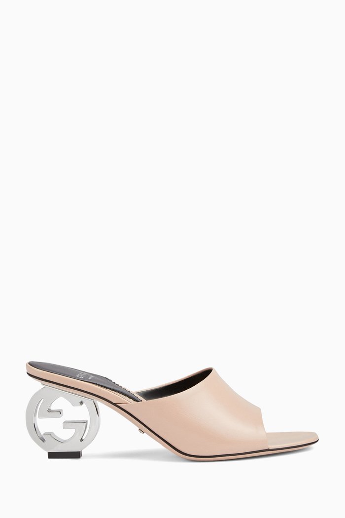 

Interlocking G Heeled 85 Sandals in Leather, Pink