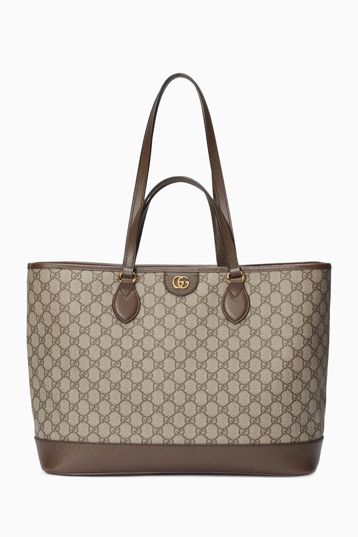Medium Ophidia Tote Bag in GG Supreme Canvas, Brown