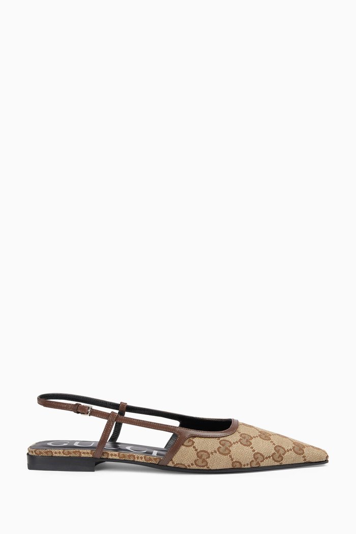 

Slingback Ballet Flats in GG Canvas, Brown