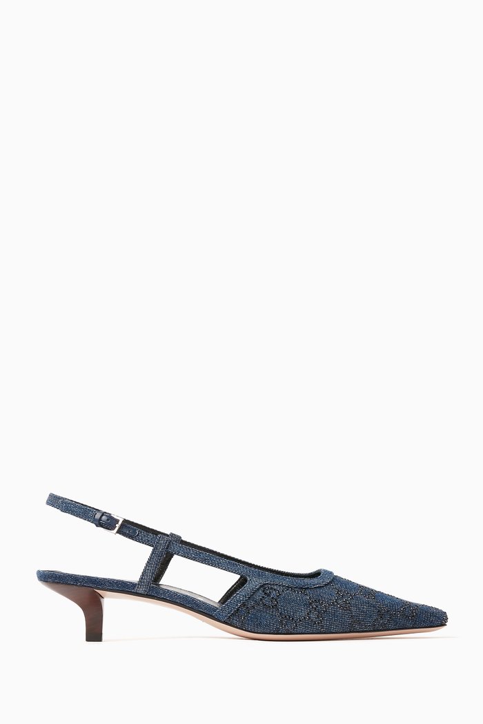 

GG Crystals Slingback Pumps in Denim, Blue