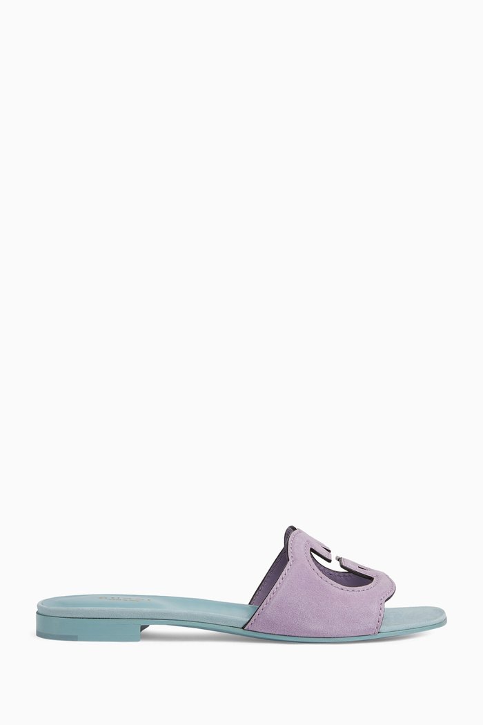 

Interlock G Cut-out Sandals in Suede Leather, Purple