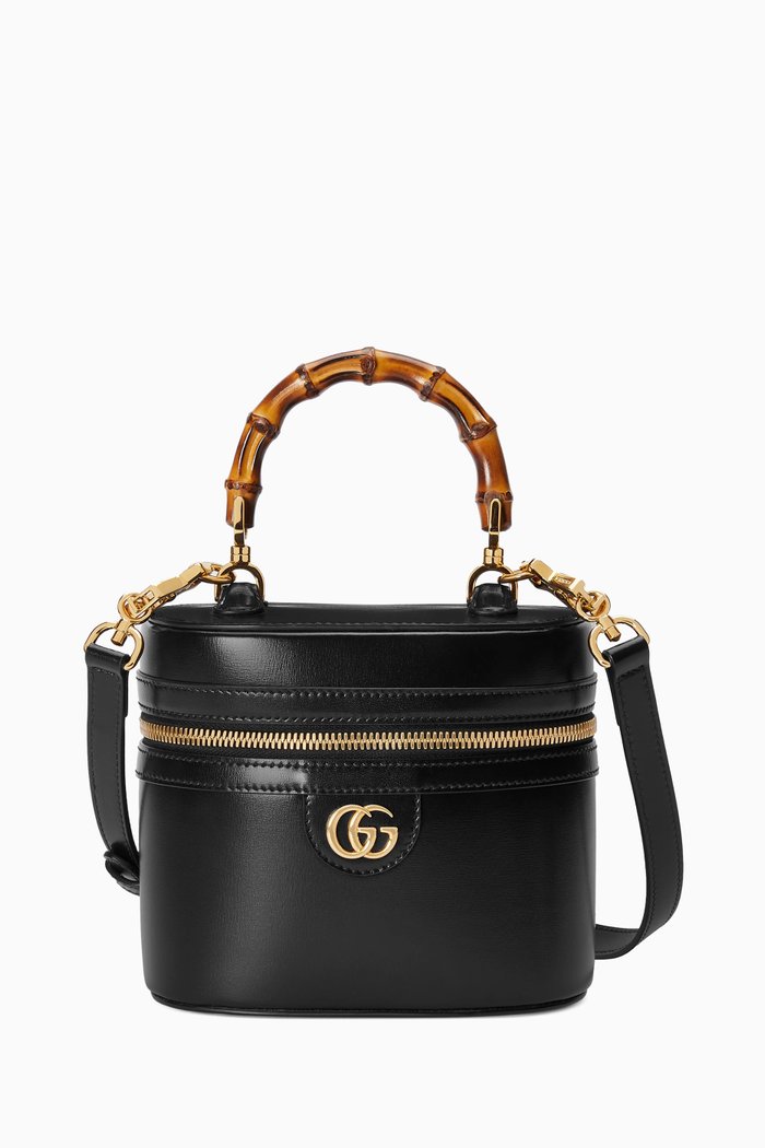 Mini Bamboo Shoulder Bag in Leather, Black