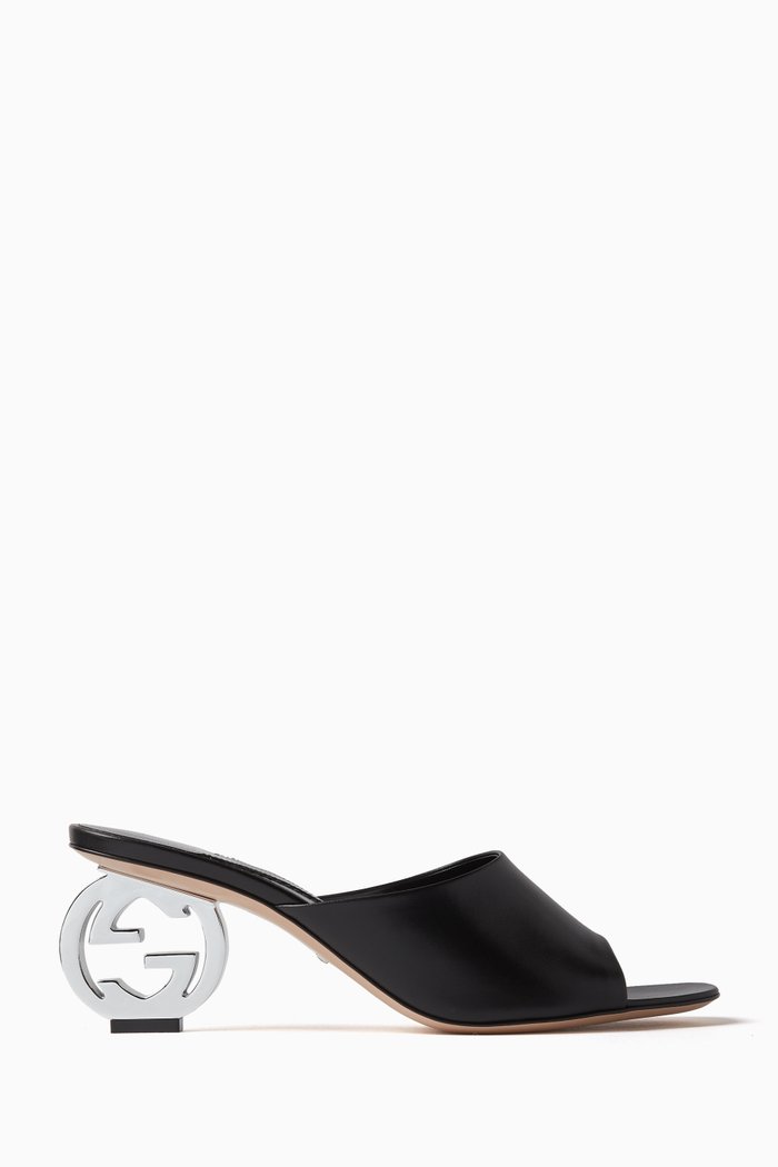 

Interlocking G Heeled 85 Sandals in Leather, Black