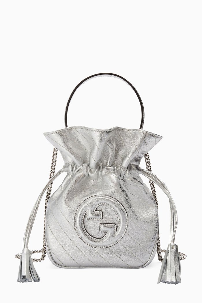 

Gucci Blondie Mini Bucket Bag in Metallic Leather, Silver