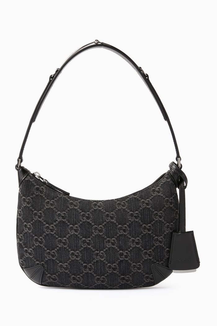 

Small Horsebit Slim Shoulder Bag in GG Denim, Black