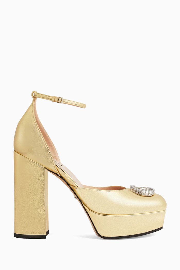 

Double G Platform Pumps in Metallic Leather, Gold