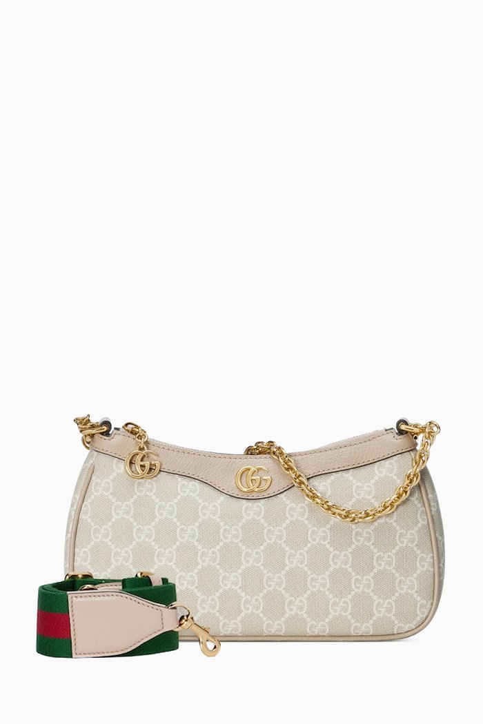 

Ophidia Small Handbag in GG Supreme Canvas, Neutral
