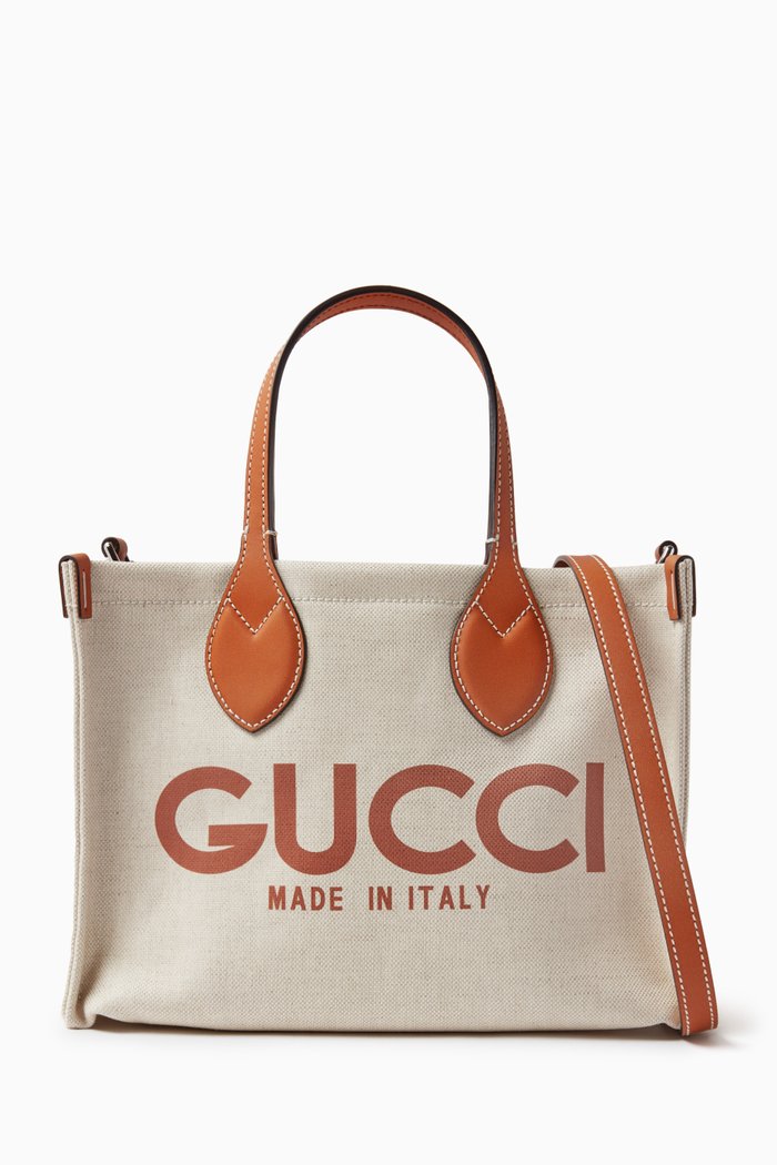 Mini Gucci-print Tote Bag in Canvas, White