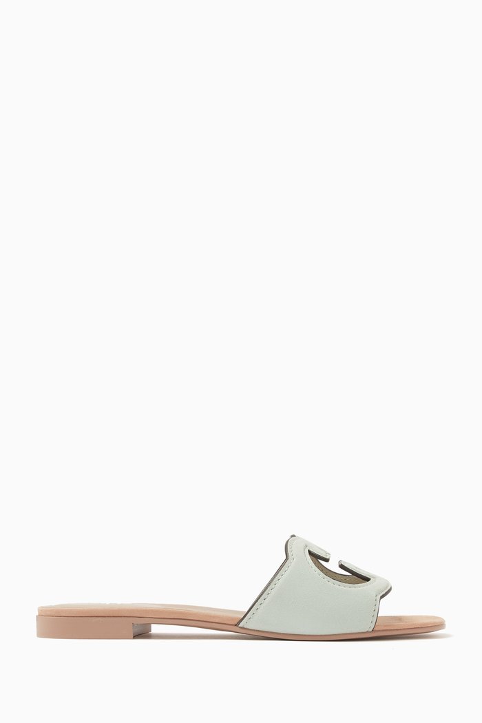 

Interlock G Cut-out Sandals in Suede Leather, Green