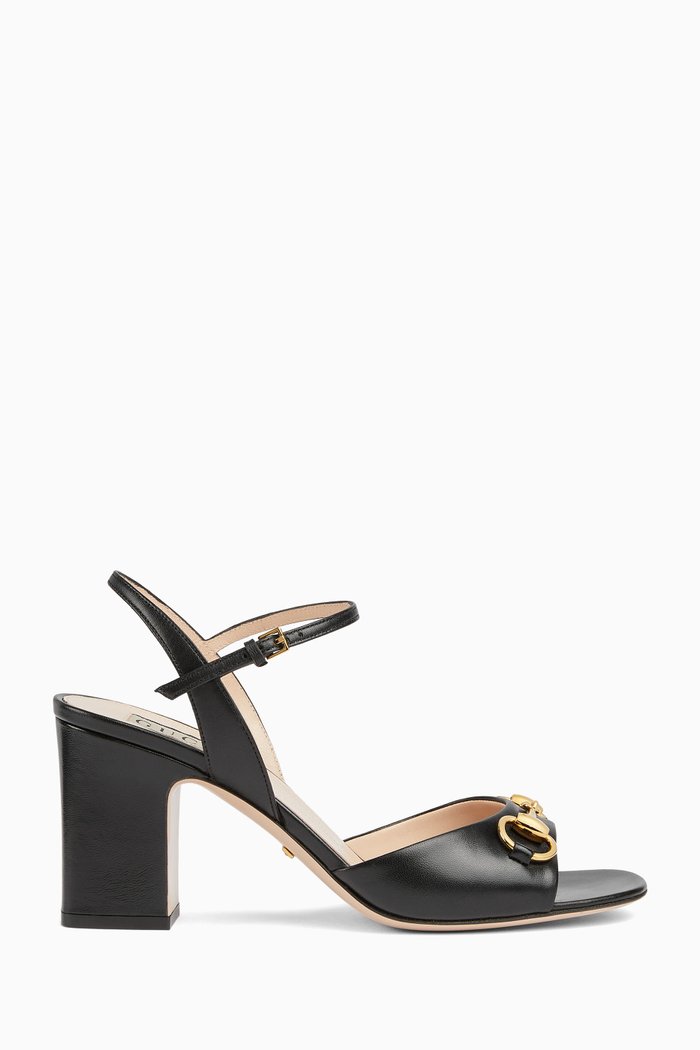 

Horsebit Mid-heel Sandals in Leather, Black