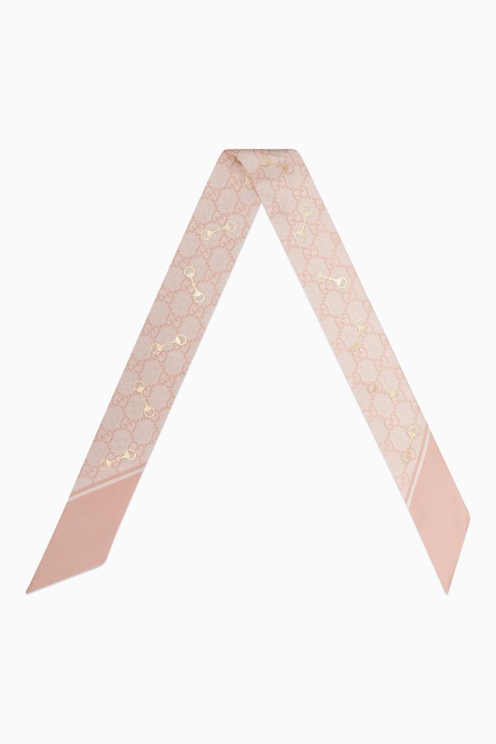 

Neck Bow in Laminated Horsebit & GG Print Silk-twill, Pink