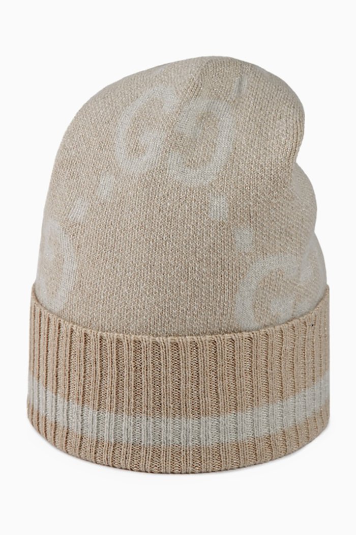 

GG Lamé Jacquard Hat in Cashmere, Brown