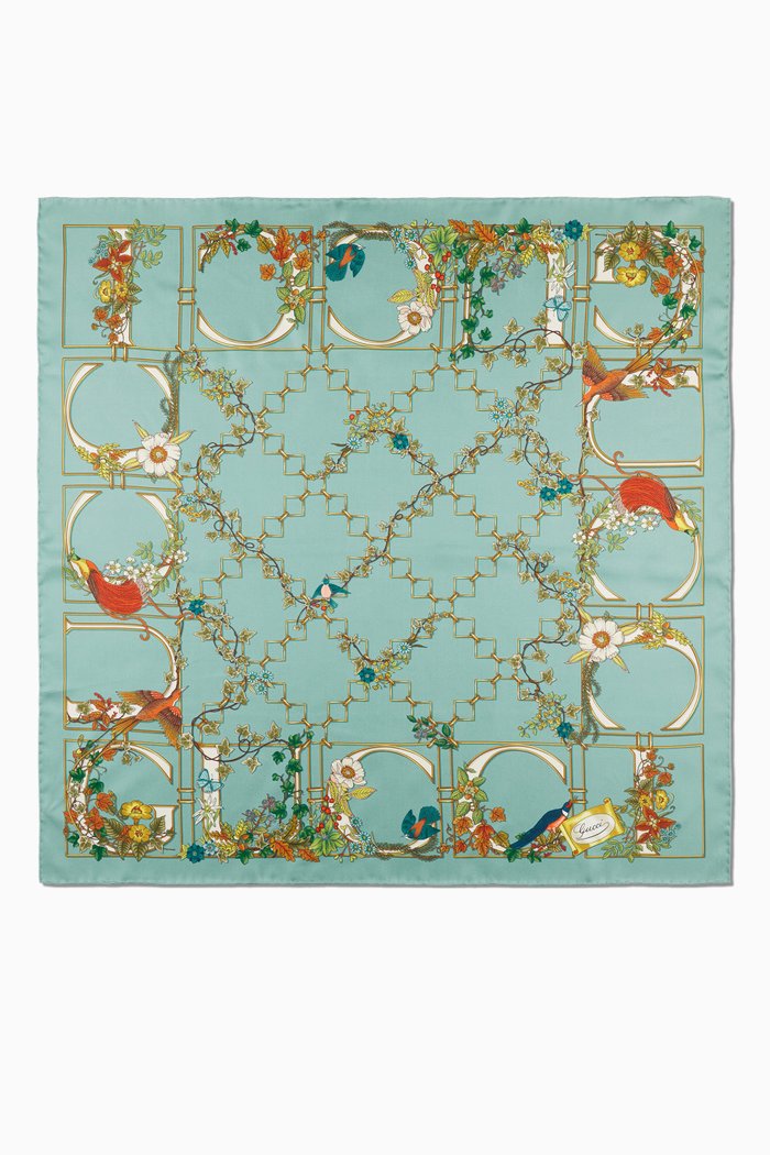 

Animal & Floral-print Carré in Silk Twill, Blue
