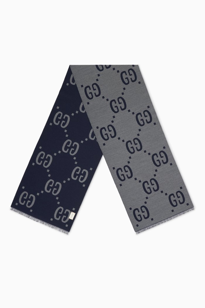 

GG Jacquard Scarf in Wool-silk Blend, Grey