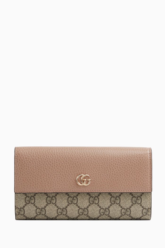 Continental Wallet in Leather & GG Canvas, Pink