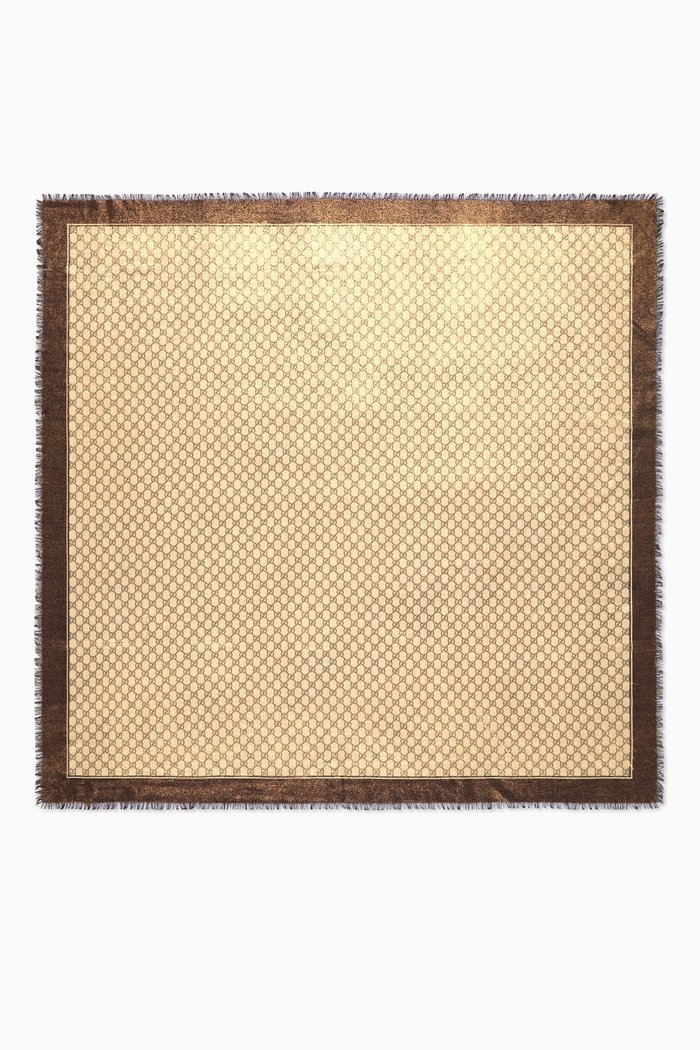 

Shawl Scarf in Shiny GG Wool Jacquard, Brown