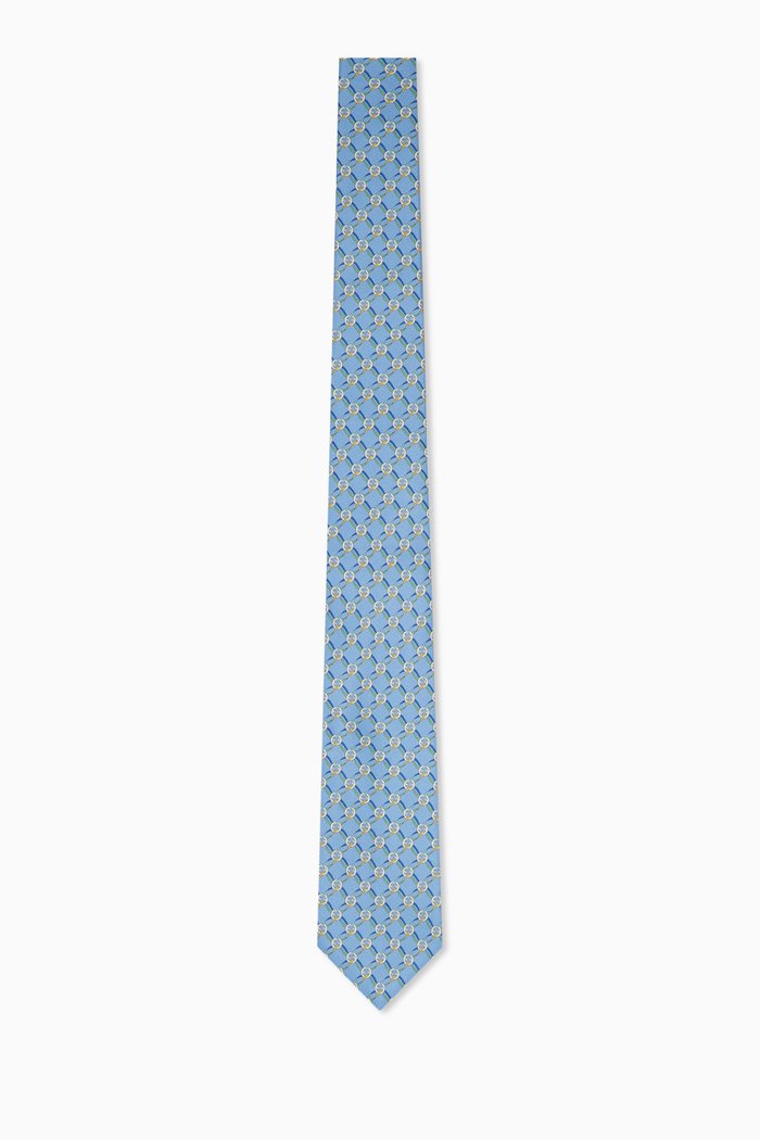 

Round Interlocking G Net Tie in Silk Jacquard, Blue