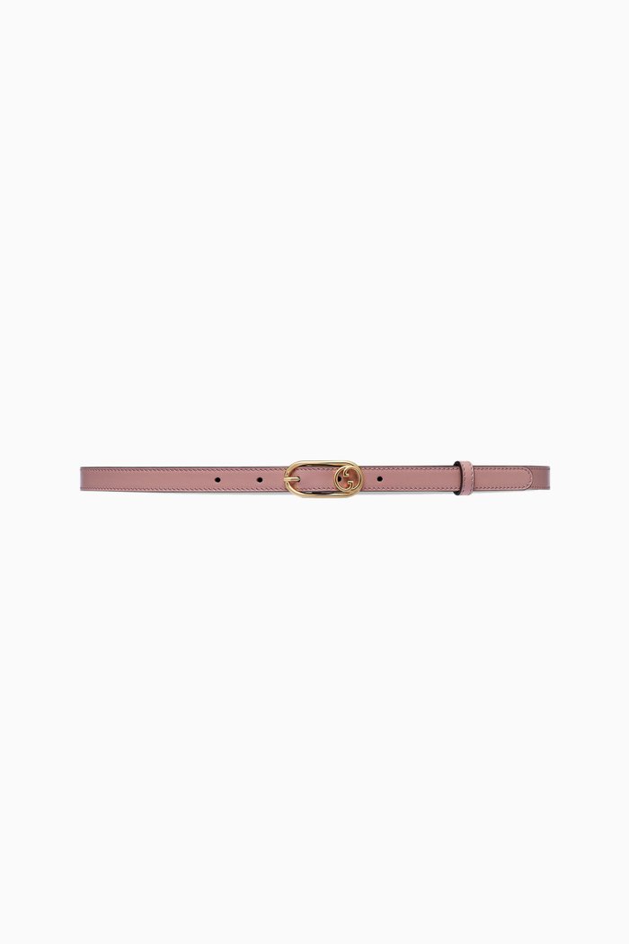 

Round Interlocking G Thin Belt in Leather, Neutral