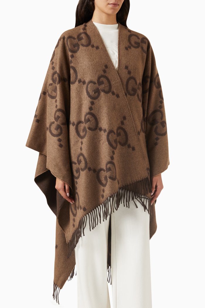 

Reversible Jumbo GG Cape in Cashmere, Brown
