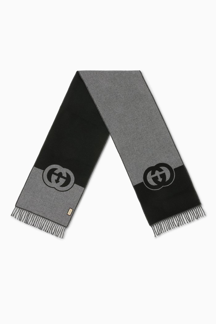 

Interlocking G Jacquard Scarf in Wool-cashmere, Grey