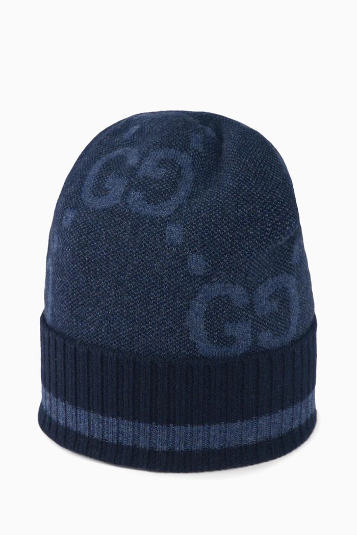 

Beanie Hat in GG Cashmere Jacquard, Blue