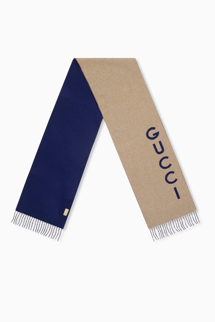

Logo Scarf in Wool-cashmere Knit, Blue