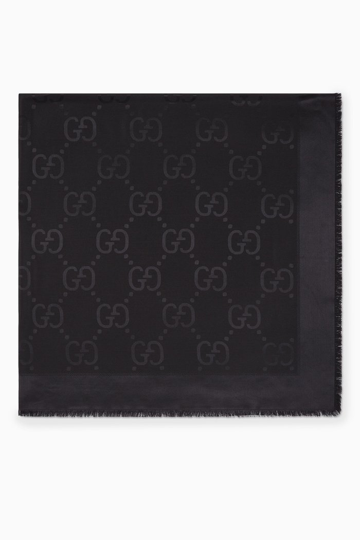 

GG Jacquard Shawl in Silk & Wool, Black
