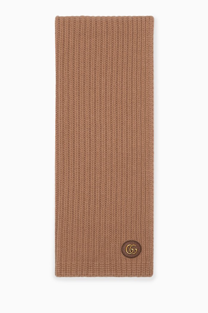 

Double G Long Scarf in Ribbed-knit, Brown