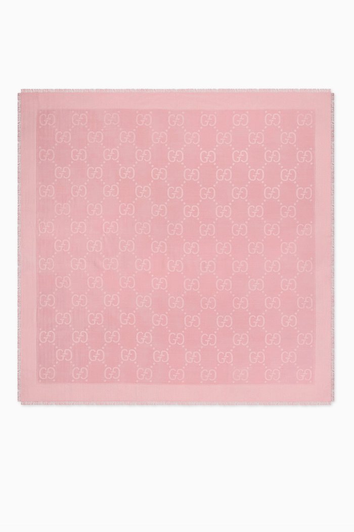 

Shawl Scarf in GG Silk-wool Jacquard, Pink