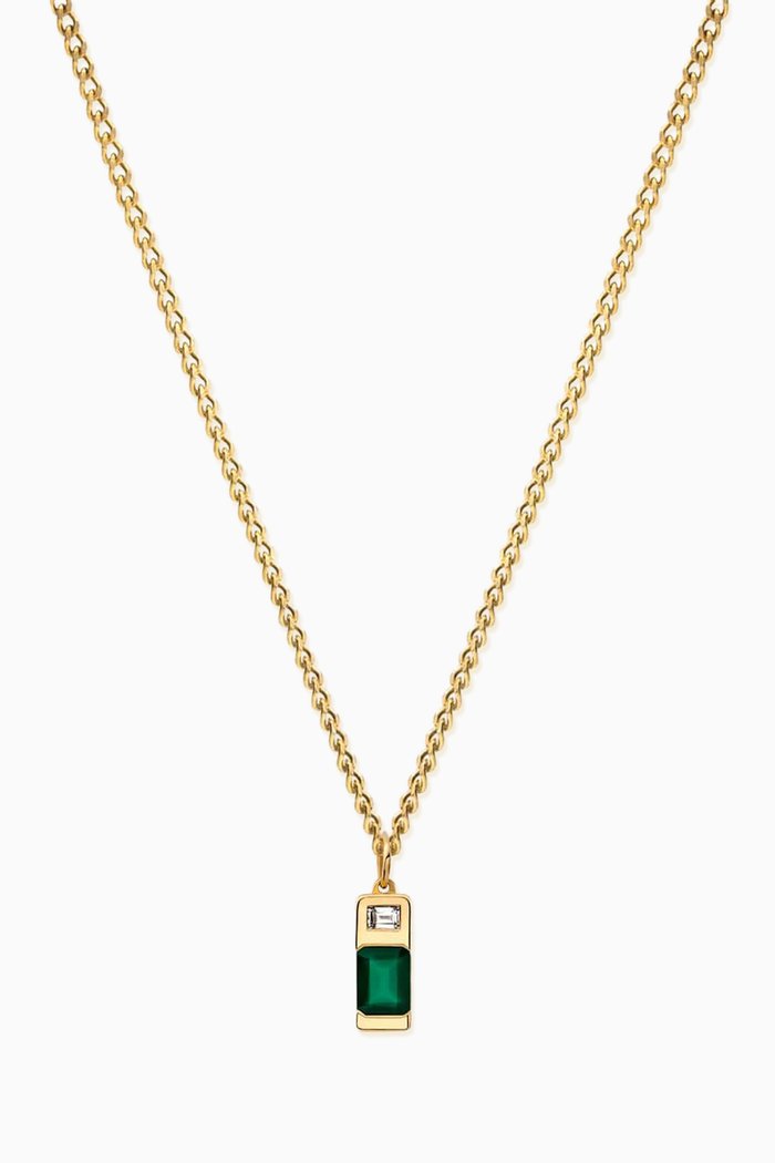 

Everett Agate & Baguette Sapphire Necklace in Gold Vermeil, Green