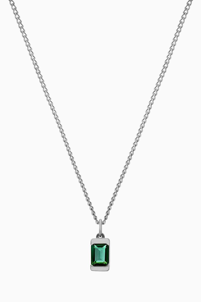

Everett Agate & Baguette Sapphire Necklace in Sterling Silver, Green