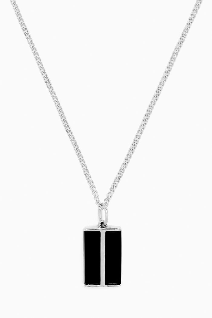 Duo Onyx Pendant Necklace in Sterling Silver, Black