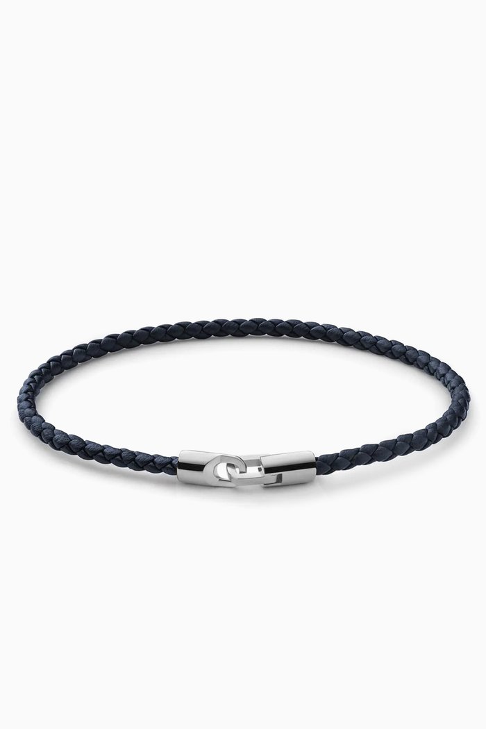 Cruz Bracelet in Leather & Sterling Silver, Blue