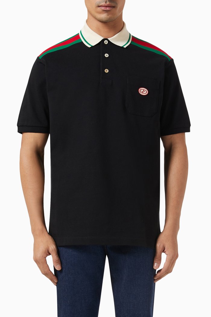 

Interlocking G Polo Shirt in Cotton Jersey, Black