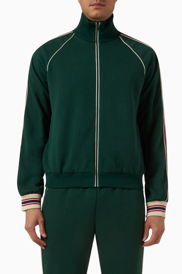 

GG Logo Zip Jacket in Jacquard-jersey, Green