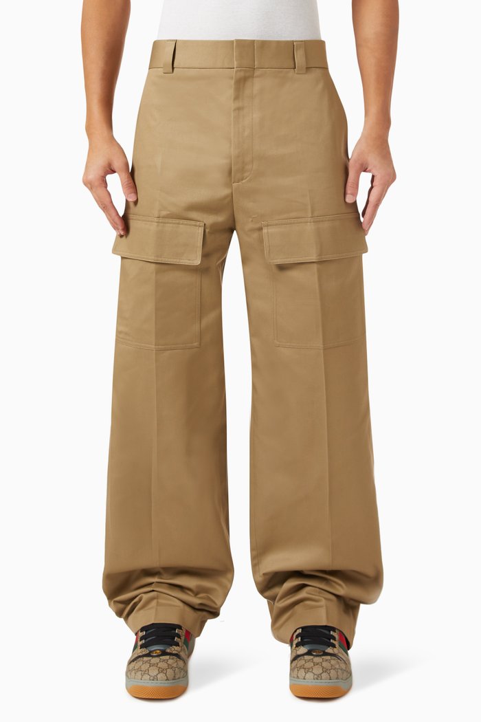 

Wide Leg Cargo Pants in Cotton, Brown