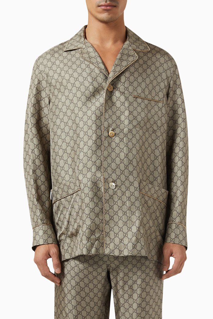 

GG Supreme Print Jacket in Silk Twill, Brown