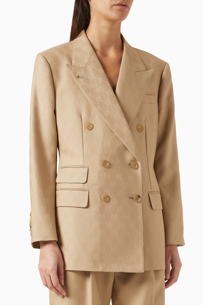 

Double-breasted Jacket in GG Wool Jacquard, Brown