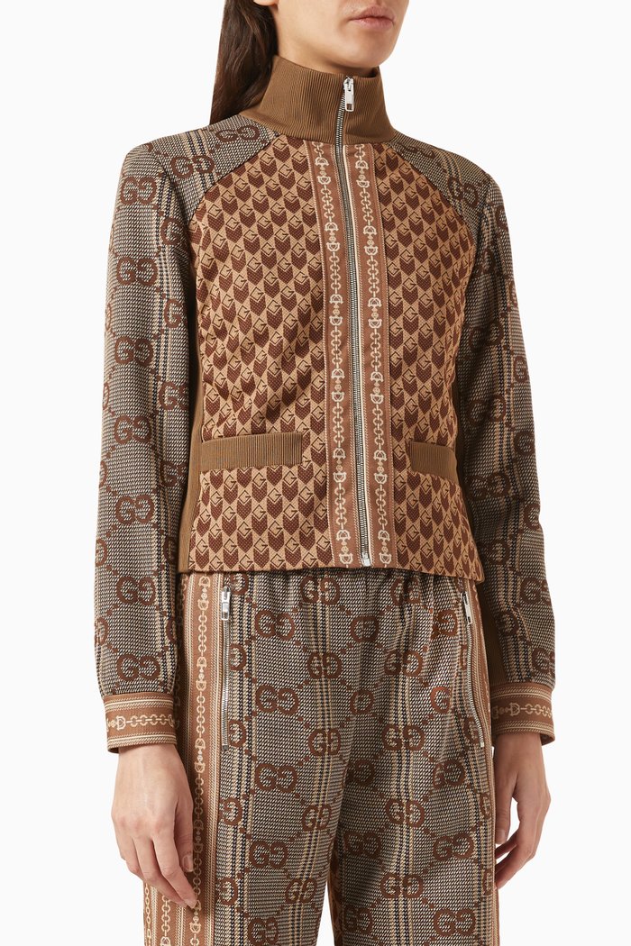 

G Rhombus Zip Jacket in Jersey-jacquard, Brown