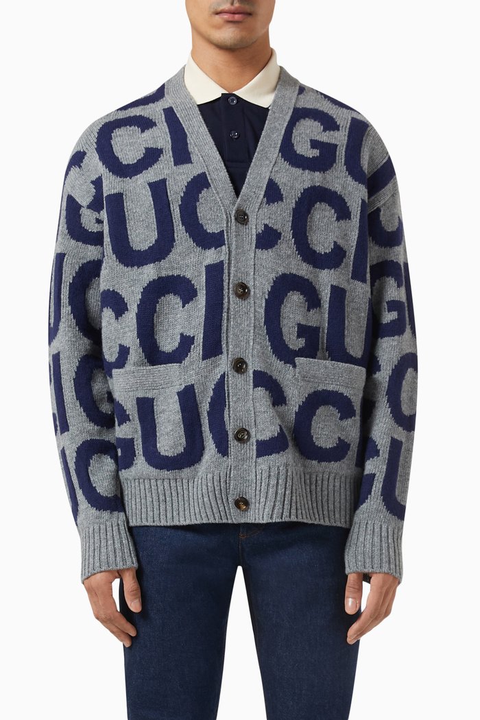 

Logo Cardigan in Wool Knit, Grey