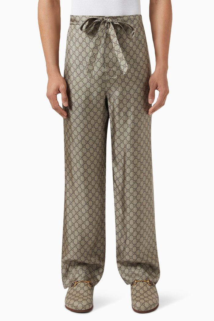 

GG Supreme Print Trousers in Silk Twill, Brown