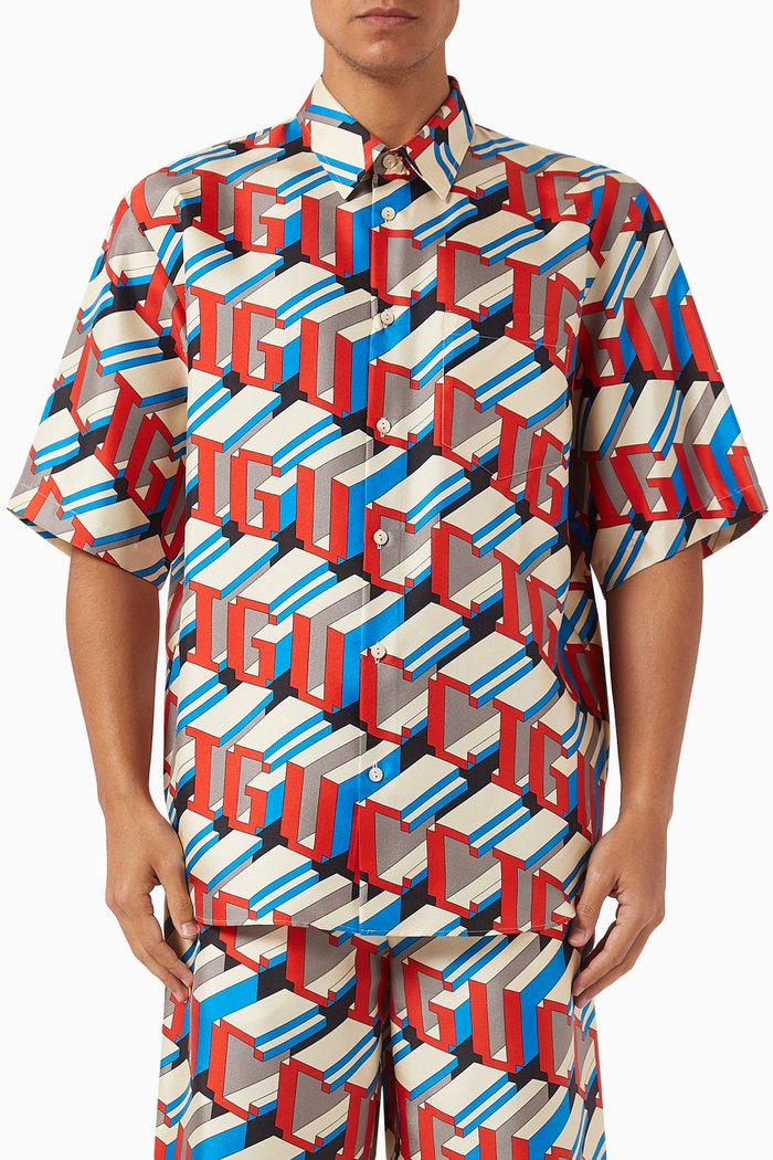 

Pixel Print Shirt in Silk, Multicolour