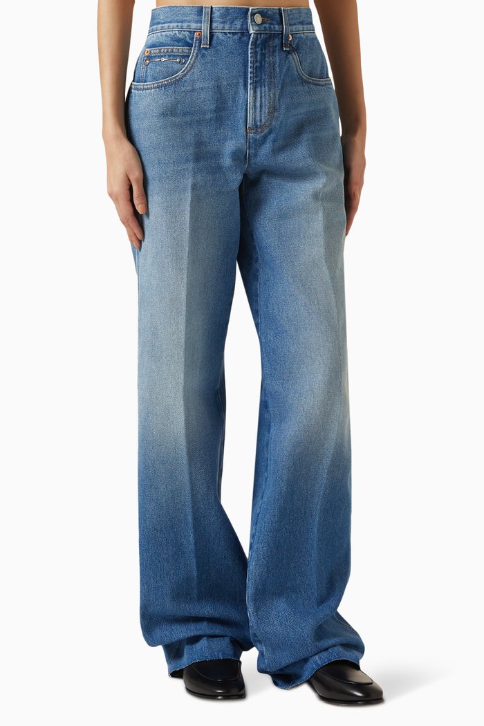

Horsebit Wide-leg Jeans in Denim, Blue