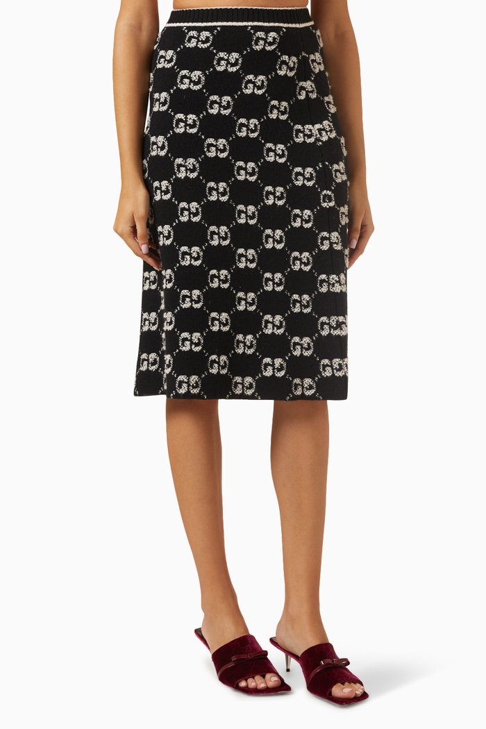

Midi Skirt in GG Wool Bouclé Jacquard, Black